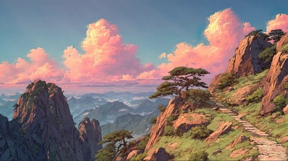 清新绿色山顶小径