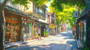 清新夏日小镇街道风景
