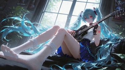 窗边弹吉他的少女miku