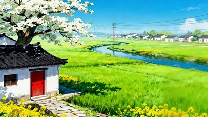 梨花稻田小院人家