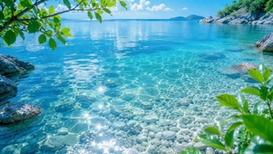 澄澈清凉海湾风景