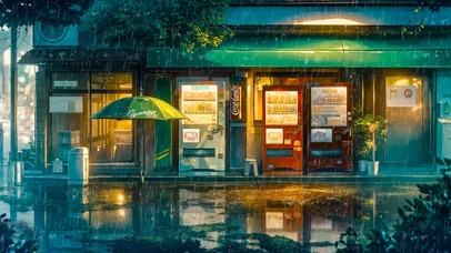 雨夜街边便利店