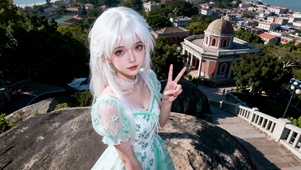 治愈系白发碎花裙郊外萝莉少女