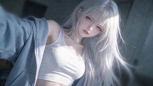 室内光影中白发美女 