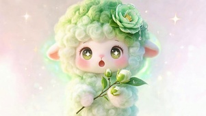 拿着一束鲜花小羊