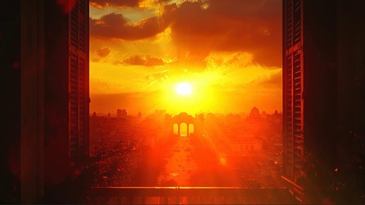 俯瞰落日海岸小镇