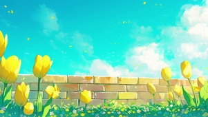 蓝天与花丛
