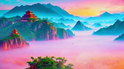 云雾缭绕山川美景