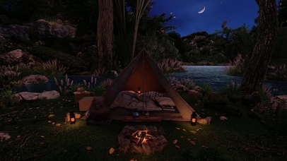 夜晚湖边露营