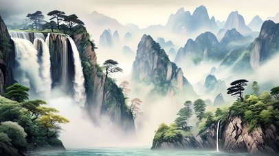 中国风高山流水瀑布