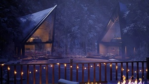 冬季森林温暖木屋