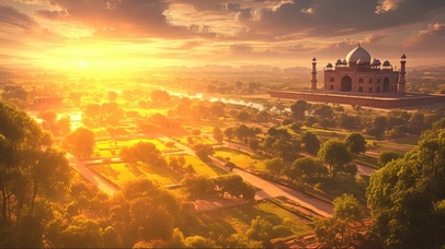 俯瞰落日宫殿河畔庄园