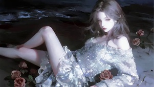 夜海沙滩少女