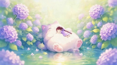 鲜花猫咪女孩