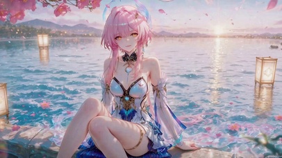 水岸樱花粉发美少女