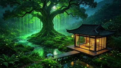 东方禅意夜景，萤火星河