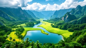 绿色清新山水湖泊