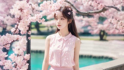 樱花树下的美女