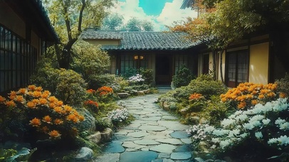 静谧古朴小镇院落风景