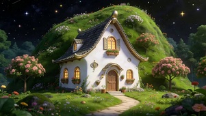 护眼房屋星空树木