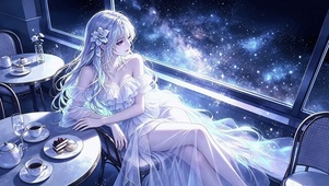 看星空的晚礼服少女