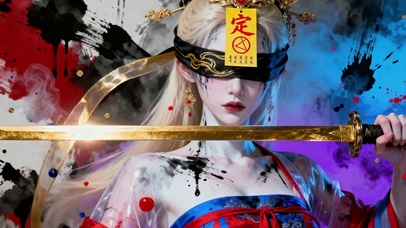 彩墨蒙眼持剑女