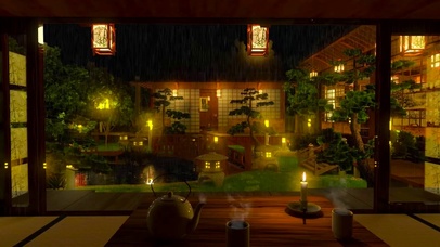 夜晚庭院外的雨