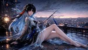 古风雨夜蓝发美少女
