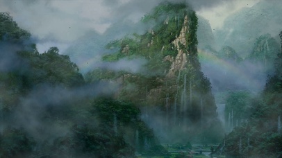 护眼雨天瀑布景色