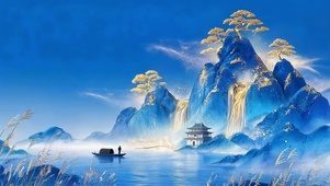 蓝色鎏金山水
