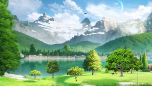 唯美治愈绿色树林蓝天河流