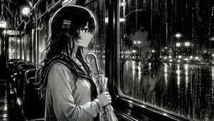 雨夜电车上的少女