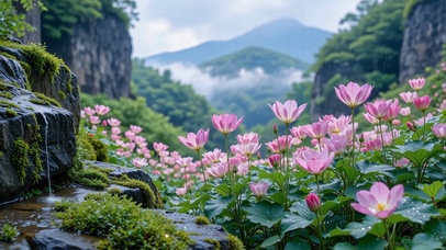 护眼雨中粉色山花