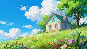 唯美的小屋风景插画