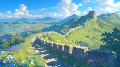 清新绿色山顶长城