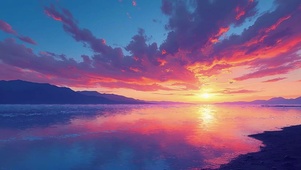 湖畔落日黄昏
