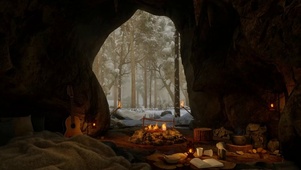 在舒适的雪山洞穴中入睡