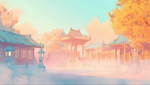 梦幻秋日古风庭院午后