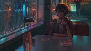 城市雨夜咖啡厅