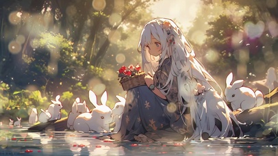 银发女孩和兔兔