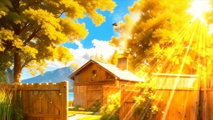 午后阳光树木河流双屏