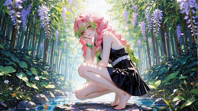 紫藤林间溪流粉发动漫美少女