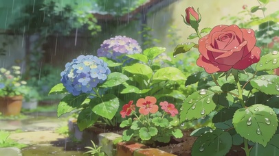 唯美的雨天鲜花