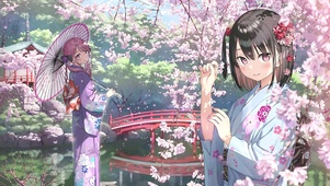 唯美湖畔桃花少女