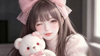 抱白熊的甜妹少女