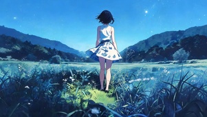 夜晚草原女孩