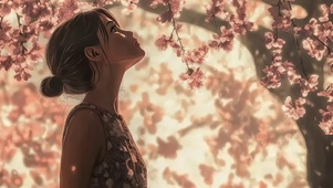 清新午后公园赏花少女