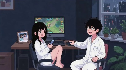 像素风情侣插画