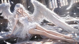 教堂银发白翼天使美少女