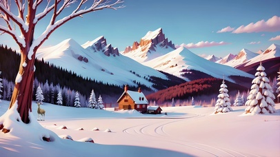 唯美浪漫雪原小木屋